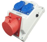 RoadEu - Enchufe de pared combinado de 32A 5P, distribuidor de corriente de 32A con 2 Schuko de 230V. Caja de distribución eléctrica con protección IP44. Ideal para talleres, cobertizos y fábricas.