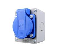 RoadEu Enchufe Schuko 16A 230V IP44 superficie | Toma de corriente compacta 75x60x60 mm | con prensaestopas PG13,5 | para garaje taller exterior cubierto
