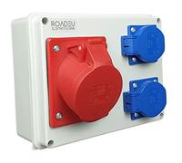 RoadEu - Enchufes de Pared - 16A CEE, para Casa, Taller y Garaje, Distribuidor de Corriente - 2x Schuko 230V, Cableado, Conexión Rápida, Instalación Fácil, Construcción Robusta
