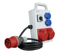 RoadEu - Portátil Distribuidor de corriente 16A con interruptor principal 0-1. 2x enchufes CEE 16A - con 2x enchufes Schuko de 230V. Regleta 1m. IP44 Ideal para Taller, Cobertizo y Fábricas