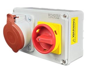 RoadEu - Toma de corriente con aislador de corriente bloqueabl.CEE 16A 5P 415 V - CEE trifásica con disyuntor bloqueable. IP44, Ideal para Taller, Cobertizo y Fábricas