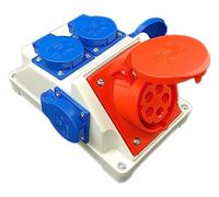 RoadEu - Toma de pared combinada -16A 5P con 4 enchufes Schuko de 230 V. Enchufe CEE de 16 A. Distribuidor de Corriente Eléctrica, Caja cuadro electrico IP44, premontado.