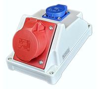 RoadEu - Toma de pared combinada 16A 5P - Distribuidor de pared 16A con Schuko 230V. IP44, Ideal para talleres, cobertizos o jardines.