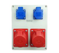 RoadEu - Toma de Pared Combinada 2x Schuko 230V - 2x Enchufes CEE 16A, Enchufes múltiples industriales, premontado. Ideal como distribuidor de pared para talleres, cobertizos o jardines