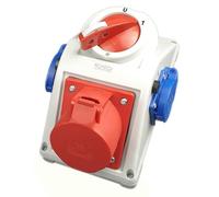 RoadEu - Toma de pared combinada 32A 5P con 2x tomas Schuko 230V PCE y interruptor general 0-1 con bloqueo. Ideal como distribuidor de pared para talleres, cobertizos o jardines