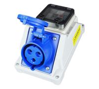 RoadEu - Toma de pared combinada CEE 32A 3P, con interruptor automático e interruptor diferencial, protección IP54. Ideal como distribuidor de pared para talleres, cobertizos o jardines.