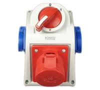 RoadEu - Toma de pared combinada de 16A 5P, con 2 enchufes de 230V e interruptor general 0-1 con bloqueo. Caja de distribución eléctrica con protección IP44. Ideal para talleres, cobertizos y fábricas