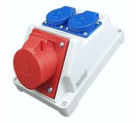 RoadEu - Toma de pared combinada - Enchufe CEE 16A 5P 380V con 2x tomas Schuko 220V - IP44 Ideal como distribuidor de pared para talleres, cobertizos o jardines.