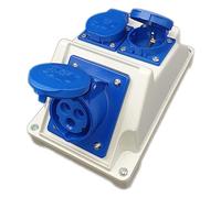 RoadEu - Toma de pared combinada - Enchufes 16A 3P, 2 Schuko de 230V, adaptador para caravana, distribuidor de corriente IP44. Ideal para autocaravanas, campers, barcos y obras