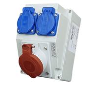 RoadEu - Toma de pared combinada - Toma mural CEE 16A - 2x Schuko 230V - Distribuidor de corriente IP44 - Cuadro de distribución de energía para obras, Ideal para Taller, Cobertizo y Fábricas