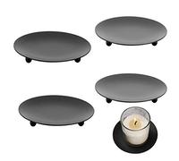 RoadLoo Velas Cera Platos, 4 Piezas Negro Candelero Retro Soporte Vela Pedestal de Metal Portavelas para Hogar Velas de Incienso SPA Boda Rezar Decoración de Fiestas (2.8 x 0.4 Inch)