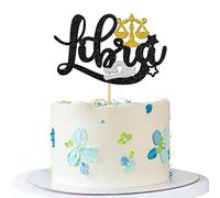 RoadSea Libra - Decoración para tartas de cumpleaños de Libra para niños y niñas y adultos, tema de constelación, suministros de decoración para fiestas de cumpleaños, diciembre de enero, purpurina