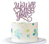 RoadSea We Will Miss YouCake Topper - Decoración para tartas de jubilación - Graduación - Decoración para fiestas de despedida - Mezcla de purpurina púrpura