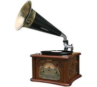 Roadstar HIF-1850TUMPK Gramófono Vintage de Madera Antiguo, Tocadiscos de Vinilo 33/45/78 rpm, Radio AM/ FM Reproductor CD-MP3, Cassette, USB Función Grabación, Mando a Distancia, Retro