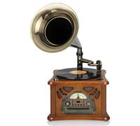 Roadstar HIF-1850TUMPK Gramófono Vintage de Madera Antiguo, Tocadiscos de Vinilo 33/45/78 rpm, Radio AM/ FM Reproductor CD-MP3, Cassette, USB Función Grabación, Mando a Distancia, Retro