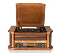 Roadstar HIF-1993BT Tocadiscos de Vinilo Vintage 33/45/78 RPM, Radio FM, Reproductor CD/CDR/CDRW/CD-MP3, Cassette, Bluetooth, USB Función Grabación, Mando a Distancia, Retro, Madera