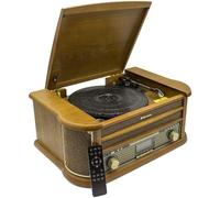 Roadstar HIF-1993BT Tocadiscos de Vinilo Vintage 33/45/78 RPM, Radio FM, Reproductor CD/CDR/CDRW/CD-MP3, Cassette, Bluetooth, USB Función Grabación, Mando a Distancia, Retro, Madera
