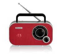 Roadstar TRA-2235RD Radio Portátil FM Analógica, Funciona a Red/Pilas, Toma de Auriculares, Transistor Pequeño y Ligero para Casa, Cocina, Altavoz 6.4W, Excelente Recepción, Rojo