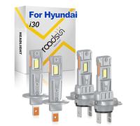 ROADSUN Bombillas LED Para Faros Delanteros, 20000LM, 6000K Blanca, H1 Luz De Carretera, H7 Luz De Cruce, Mejores faros LED, 8 veces más brillante que halógenos, For Hyundai i30 2007-2012