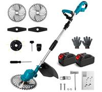 Roadtime 500W Desbrozadora inalámbrica con batería 3000mAhx2 & 2 Tipos 23cm | cortabordes 4800RPM, cortadora de césped con 2 tipos cuchillas 23cm, corta ramas 5cm, ligera para jardín, maleza y arbustos