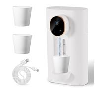 Roadtime Dispensador Automático de Enjuague Bucal de Baño, 540 ml, Dispensador de Enjuague Bucal de Pared sin Tacto con 2 Vasos Magnéticos Reutilizables, Contenedor de Enjuague Bucal (Blanco)
