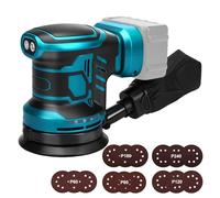 Roadtime Lijadora Orbital para Makita 18V Akku(sin batería), Orbital Sander 125mm, 3 velocidades 7000-11000 U/min con 15 Hojas de Papel de Arena, Polvo Sistema de Recogida,para el trabajo de madera
