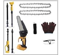 Roadtime Motosierra telescópica con batería 2 en 1 y sierra de mettensäge de 8 pulgadas para DeWalt 20 V (sin batería), sierra de podar sin escobillas con 2 cadenas de repuesto, para ramas de árboles
