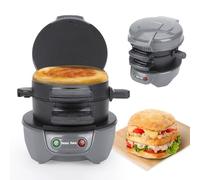 Roadtime Sandwichera con Anillo para Tortillas, Hamburguesera de 600 W con Revestimiento Antiadherente, Apta para lavavajillas, Preparar desayunos rápidos, Enchufe UE (Grau)