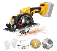 Roadtime Sierra circular con batería de 5 pulgadas para batería DeWalt de 20 V (sin baterías), profesional mini sierra circular de mano con 2 cuchillas, sierra para madera y cuchillo de diamante