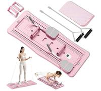 Roadtime Tabla Pilates Plegable con Temporizador y Rebote Automático,Rosa | Máquina Pilates Reformer con Rodillo Abdominal, Cojín de Rodillas Grueso y Bandas de Resistencia, Equipo Fitness Casa Cuerpo