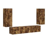 Roanoer Juego de 4 estanterías de pared para TV, madera de roble ahumado | Conjunto de 4 paneles de pared para sala de estar y oficina en casa con compartimentos espaciosos.