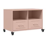 Roanoer Mueble para TV rosa 68 x 39 x 43,5 cm de acero con ruedas | Mesa de televisión compacta para sala de estar y dormitorio, con estantes espaciosos y compartimentos para dispositivos