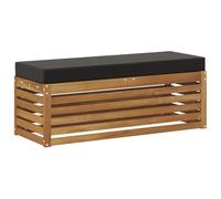 Roanoer Taburete de exterior de madera maciza de acacia, 115 x 43 x 37 cm, cojín negro natural, diseño moderno, material resistente para balcón, terraza, jardín, salón, banco, para balcones pequeños
