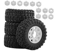 RoaQinFo 4 Piezas Neumáticos y Ruedas RC 1/10 Llantas Accesorios Repuesto Juego Completo Montaje Sencillo Caucho PP con Adaptadores 12mm 14mm 17mm, Blanco
