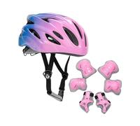 RoaQinFo Casco para Bicicleta Infantil con Rodilleras Muñequeras Coderas Material Cómodo y Seguro de Correa y Perilla Adecuado para Patinaje, Azul Rosado