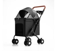 RoaQinFo Cochecito para Mascotas Carrito Perro Gato tín Paseo Compartimento Cerrado Capota de Malla Circulación de Aire Estructura Plegable con Bandeja, Negro, color to 2, size to 2