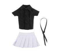 RoaQinFo Conjunto de Ropa para Figura Femenina a Escala 1/12: Falda Corta, Camisa Y Traje Completo Hecho a Mano en Miniatura para Figuras de Acción de, Camisa Negra