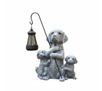 RoaQinFo Estatua de Resina Perro con Farol Solar Escultura Jardín Figura Exterior Lámpara Decorativa sin Electricidad y Resistente Lluvia y Heladas Adecuada, Gris A