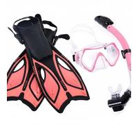 RoaQinFo Fins and Conjunto de Snorkel Máscara Aletas Tubo Seco Lente Reforzada Silicona Suave Sellado Hebillas Ajustables Transporte Ligero Adecuado para, Rosa, L
