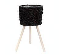 RoaQinFo Indoor Decorative Stand Estructura de Madera Cesta Tejida de Ratán Sintético Base Elevada y Diseño Abierto Función de Exhibición de Plantas Adecuado , Café , Grande