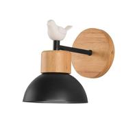 RoaQinFo Lámpara de Pared para El Hogar, Apliques de Metal Y Madera, Iluminación de Pared Moderna, Casquillo E27 Minimalista para Granero, Pasillo, Cocina, Sal, Negro con pájaro