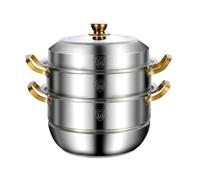 RoaQinFo Olla Vaporera Apilable Secciones con Tapa y Dorado Construida en Acero Inoxidable 316 Grosor Resistente para Alimentos Variados en Estufas Gas y Placas Inducción, 32CM