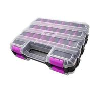 RoaQinFo Organizador de Piezas Pequeñas, Caja de Aparejos de Pesca con 50 Compartimentos, Caja de Herramientas de Doble Cara, Contenedor de Herramientas para M, PÚrpura