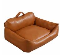 RoaQinFo Sofá Cama Sintético para Gatos y Perros Pequeños Cama Diván Sillón Apariencia Elegante en Símil Cuero Relleno Que No Se, Marrón Clásico, Size to 2