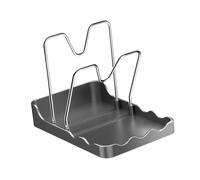 RoaQinFo Soporte de de Acero Inoxidable con Bandeja Antigoteo, Estante de Almacenamiento, Organizador de Utensilios Inoxidable para Encimera D, Sostenga 2 Tapas de Olla, tal como se describe
