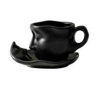 RoaQinFo Taza de Café de Cerámica con Diseño Creativo en Forma de Rostro Humano para Bebidas Calientes y Frías Adecuada para Oficina Hogar Estudio, negro, tal como se describe