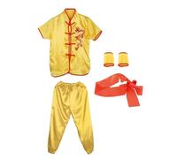 RoaQinFo Uniforme de Kung Fu Traje Tradicional de Wushu de Artes Marciales Ropa Tai Material de Tela con Dragón Bordado Cuello con Botones Adecuado Par, Amarillo 170