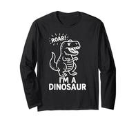 Roar I'm a Dinosaur Cartoon - Divertido dibujo de dinosaurio T-Rex Manga Larga