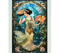 ROARING 20s FLAPPER LADY CHINOISE DAME - STAINED GLASS * COMPOSITION NOTEBOOK Journal Diary-Post Victorian Early Turn of the Century Women Lady Girl ... GIFT Homeschool Ivy League University