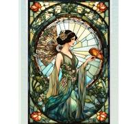 ROARING 20s FLAPPER LADY CHINOISE DAME - STAINED GLASS * COMPOSITION NOTEBOOK Journal Diary-Post Victorian Early Turn of the Century Women Lady Girl ... GIFT Homeschool Ivy League University